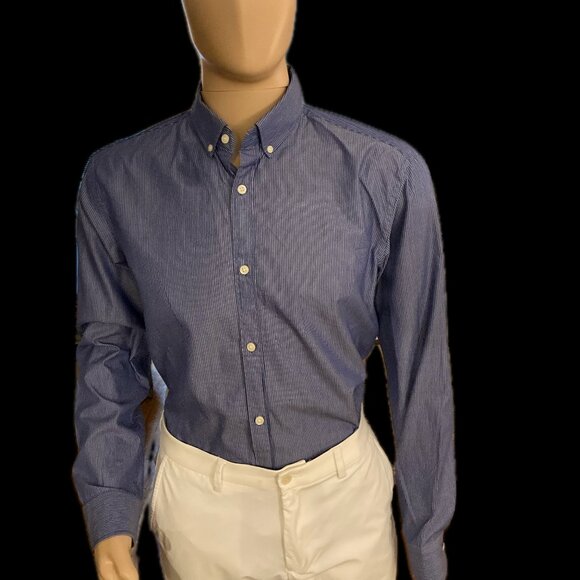 Blue/White Striped Shirt with collar Banana Republic Camden Fit Large 100% Surim - Picture 1 of 5